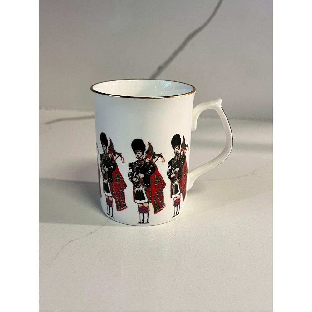Rare Fenton White Mug with Red Scottish Piper and Gold Trim